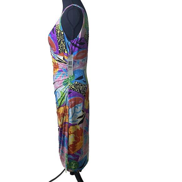 Lauren Ralph Lauren Womens Dress 8 Tropical Floral Ruched‎ Draped Stretch Waist - Picture 7 of 15
